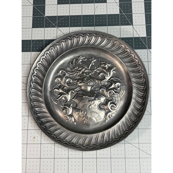 Other - Vintage Heraldic Coat of Arms Embossed Pewter Wall Hanging Plate Knight Shield